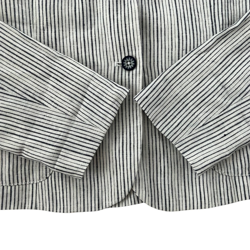 Cartonnier by Anthropologie Blue Striped 100% Linen Blazer Jacket SZ 4 - Picture 6 of 11